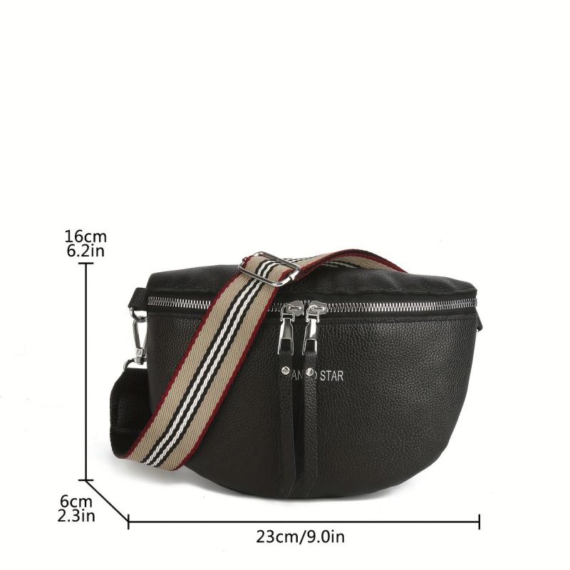 Stripes Pattern Crossbody Bag Double Zipper Fanny Pack Retro Chest Bag