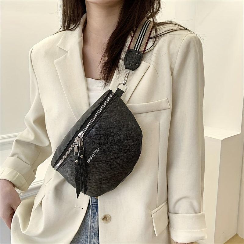Stripes Pattern Crossbody Bag Double Zipper Fanny Pack Retro Chest Bag