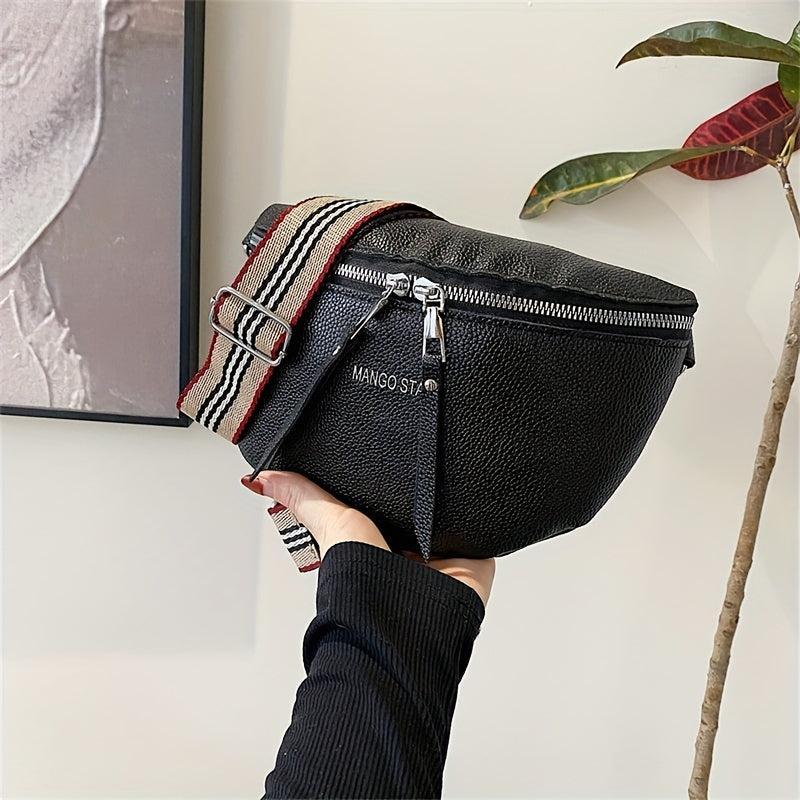 Stripes Pattern Crossbody Bag Double Zipper Fanny Pack Retro Chest Bag