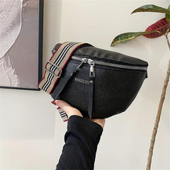 Stripes Pattern Crossbody Bag Double Zipper Fanny Pack Retro Chest Bag