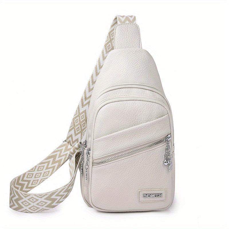 Solid Sling Bag Zipper Crossbody Versatile Purse Wide Strap