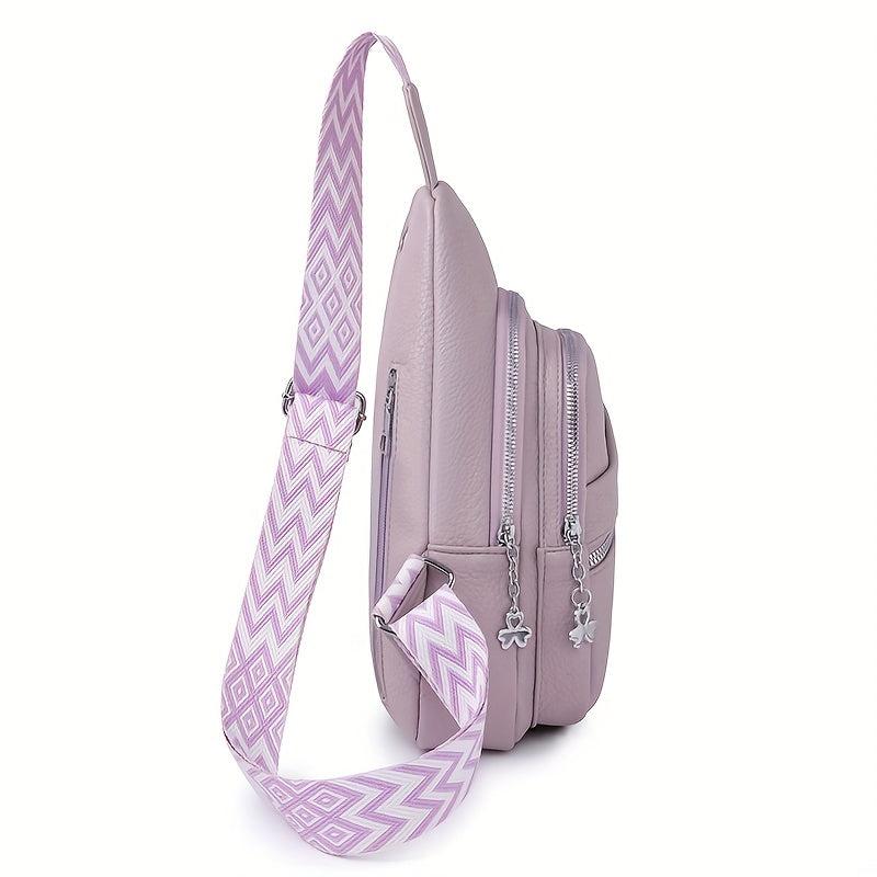 Solid Sling Bag Zipper Crossbody Versatile Purse Wide Strap