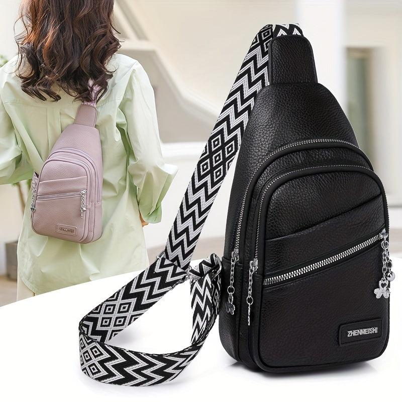 Solid Sling Bag Zipper Crossbody Versatile Purse Wide Strap