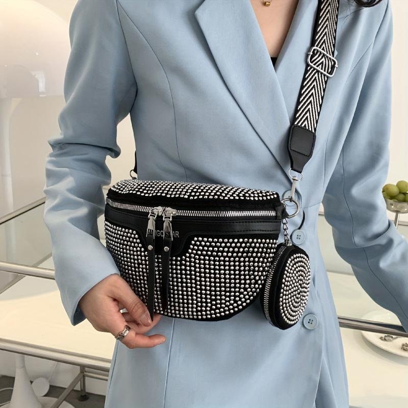 Glitter Waist Bag with Coin Purse Crossbody Bag