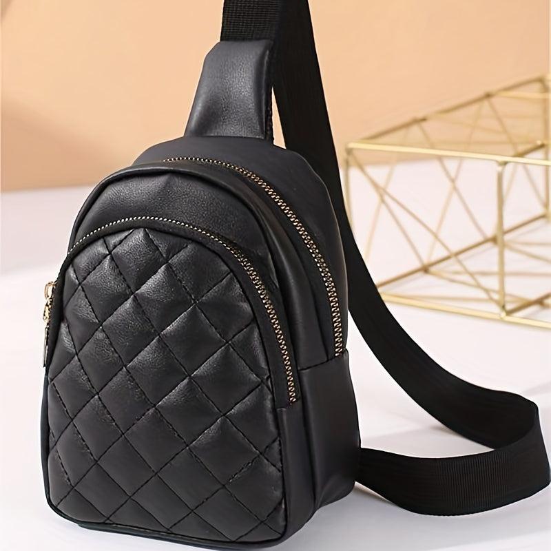 Argyle Embroidery Sling Bag Double Zipper Crossbody Outdoor Travel Chest Purse