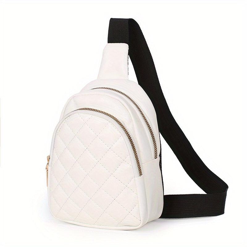 Argyle Embroidery Sling Bag Double Zipper Crossbody Outdoor Travel Chest Purse