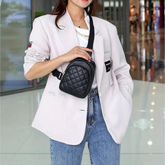 Argyle Embroidery Sling Bag Double Zipper Crossbody Outdoor Travel Chest Purse