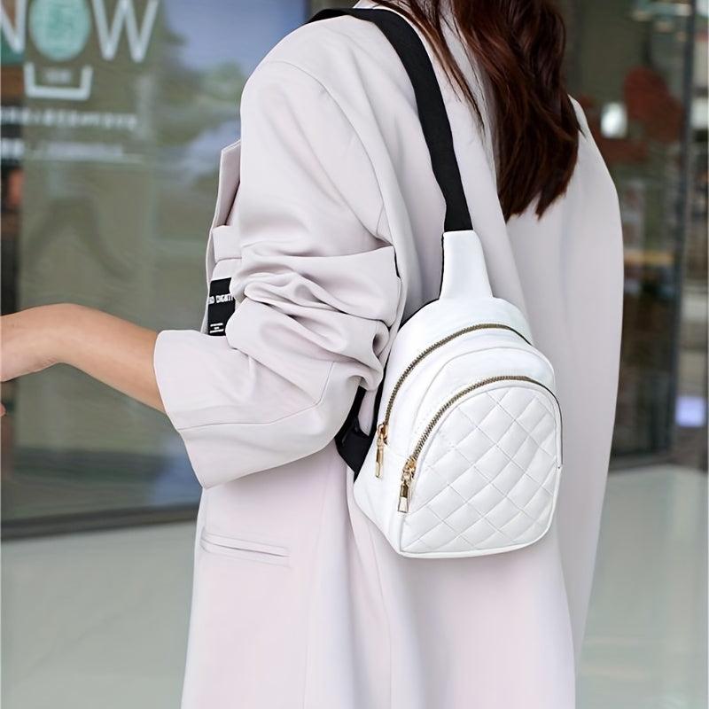 Argyle Embroidery Sling Bag Double Zipper Crossbody Outdoor Travel Chest Purse