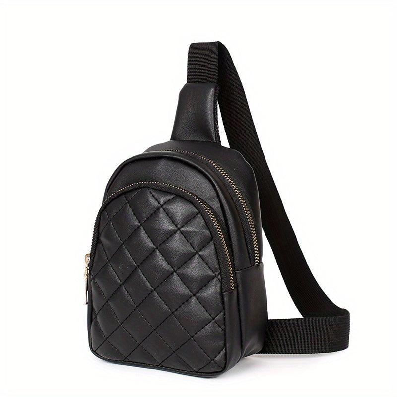 Argyle Embroidery Sling Bag Double Zipper Crossbody Outdoor Travel Chest Purse