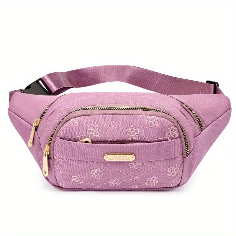 Embroidered Fanny Pack Nylon Crossbody Bag Women's Zipper Purse