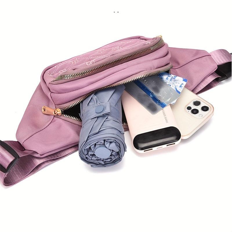 Embroidered Fanny Pack Nylon Crossbody Bag Women's Zipper Purse