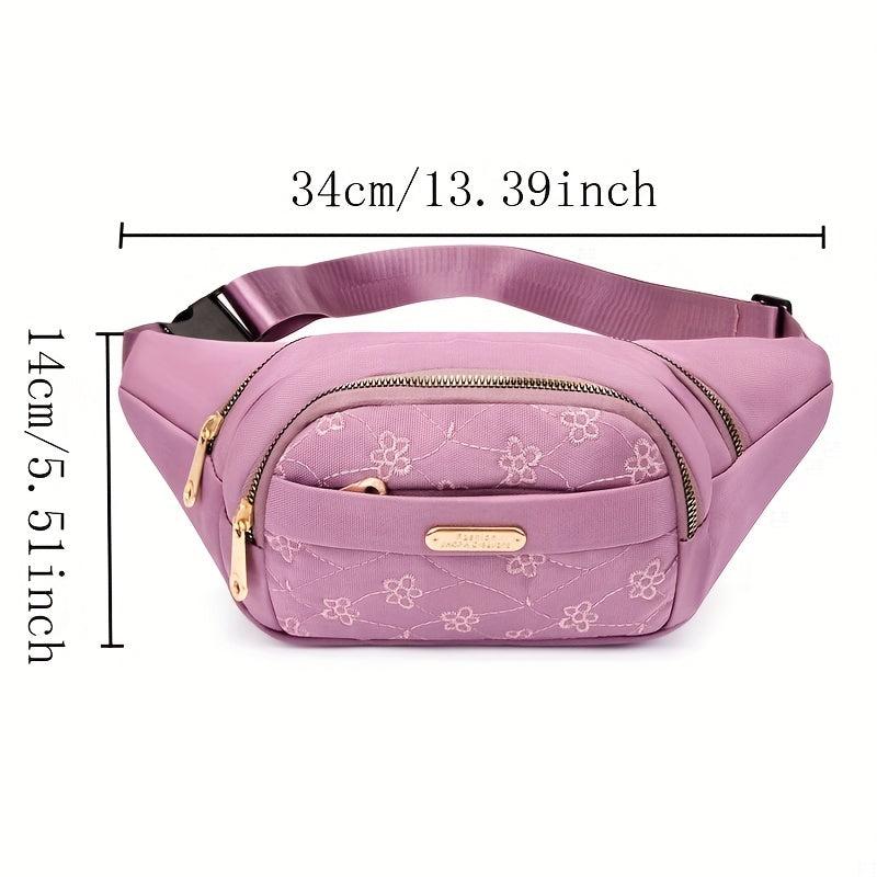 Embroidered Fanny Pack Nylon Crossbody Bag Women's Zipper Purse