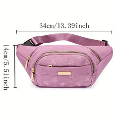 Embroidered Fanny Pack Nylon Crossbody Bag Women's Zipper Purse