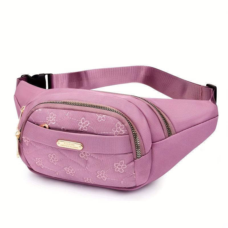 Embroidered Fanny Pack Nylon Crossbody Bag Women's Zipper Purse