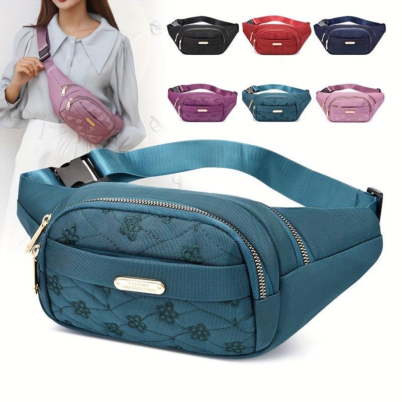 Embroidered Fanny Pack Nylon Crossbody Bag Women's Zipper Purse