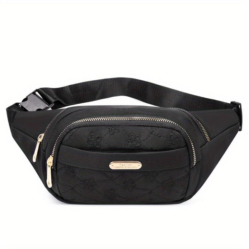 Embroidered Fanny Pack Nylon Crossbody Bag Women's Zipper Purse
