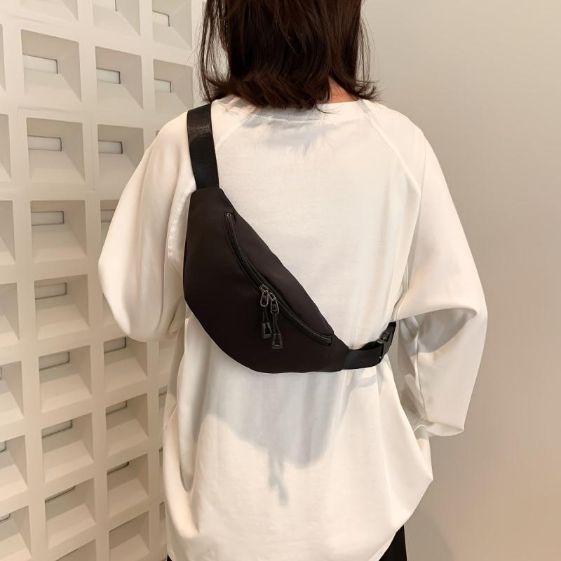 Zipper Closure Waist Crossbody Bag Adjustable Straps Nylon Chest Bag