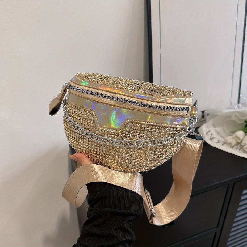 Rhinestone Fanny Pack Chain Decor Chest Purse