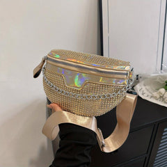 Rhinestone Fanny Pack Chain Decor Chest Purse