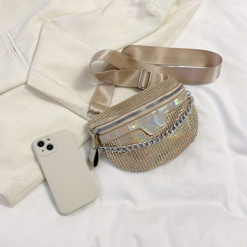 Rhinestone Fanny Pack Chain Decor Chest Purse