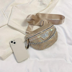 Rhinestone Fanny Pack Chain Decor Chest Purse