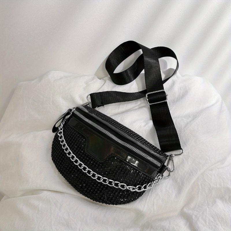 Rhinestone Fanny Pack Chain Decor Chest Purse