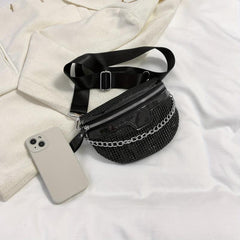 Rhinestone Fanny Pack Chain Decor Chest Purse