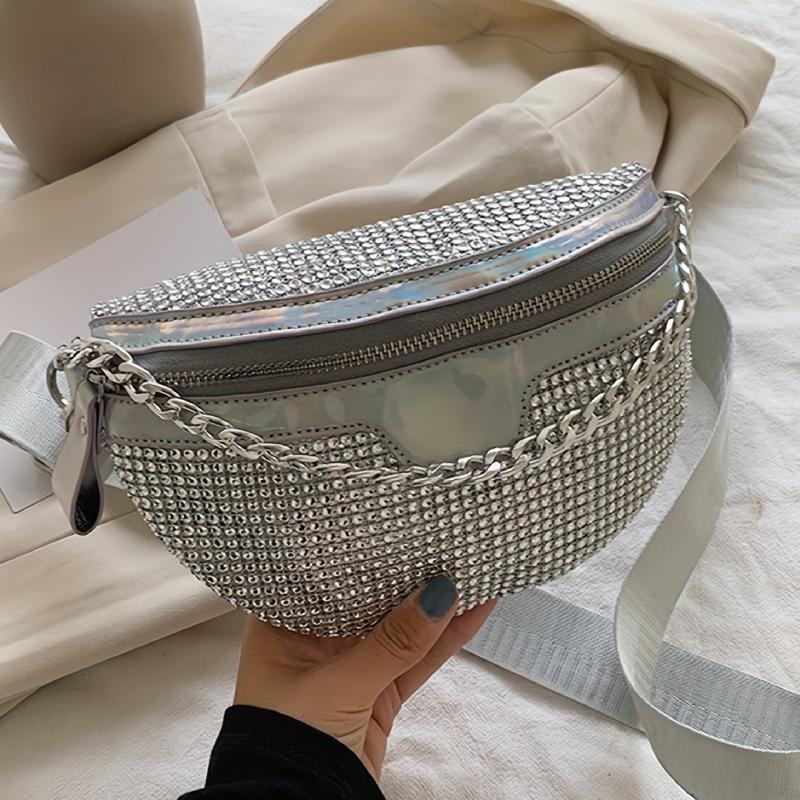 Rhinestone Fanny Pack Chain Decor Chest Purse