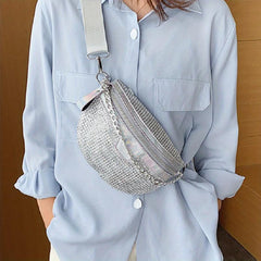 Rhinestone Fanny Pack Chain Decor Chest Purse