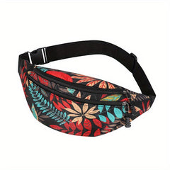 Women's Leaf Print Waist Bag Outdoor Phone Bag Waterproof Fanny Pack