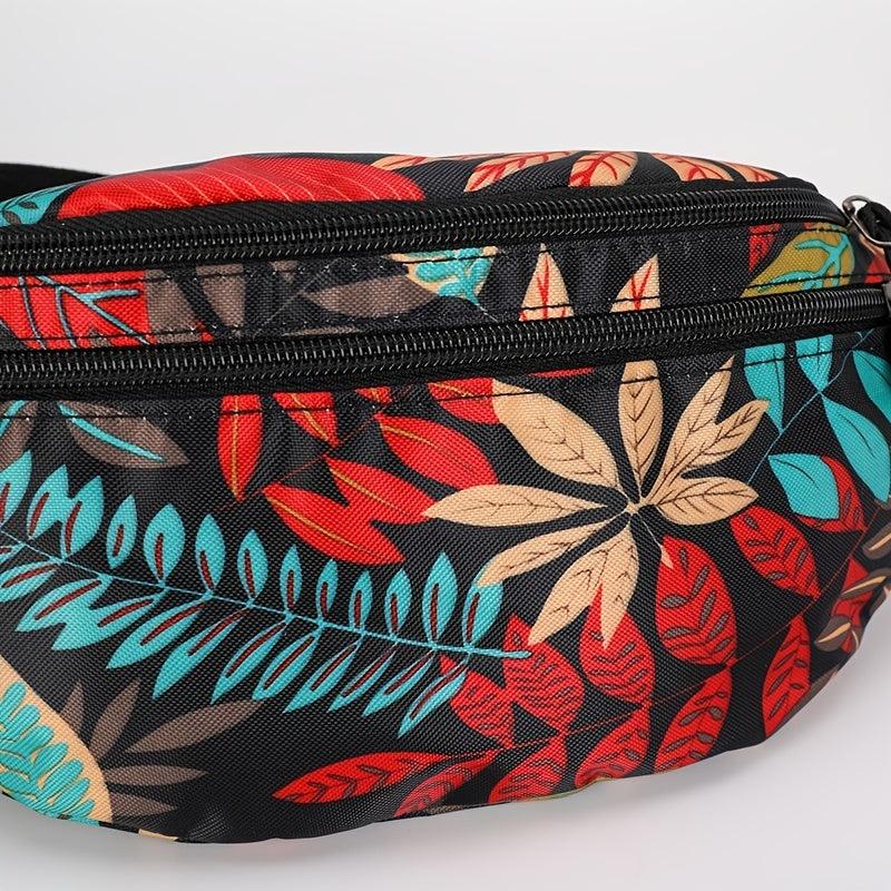 Women's Leaf Print Waist Bag Outdoor Phone Bag Waterproof Fanny Pack