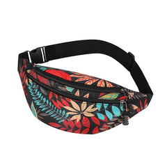 Women's Leaf Print Waist Bag Outdoor Phone Bag Waterproof Fanny Pack