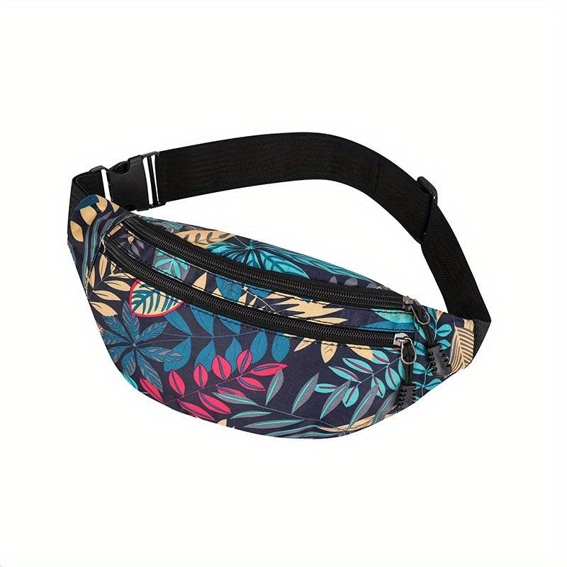 Women's Leaf Print Waist Bag Outdoor Phone Bag Waterproof Fanny Pack