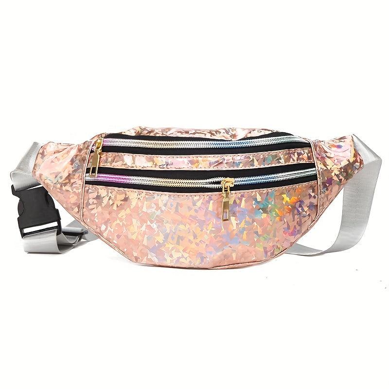 Silver Holographic Waist Bag Geometric Design