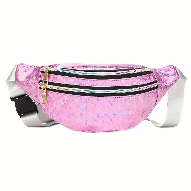 Silver Holographic Waist Bag Geometric Design