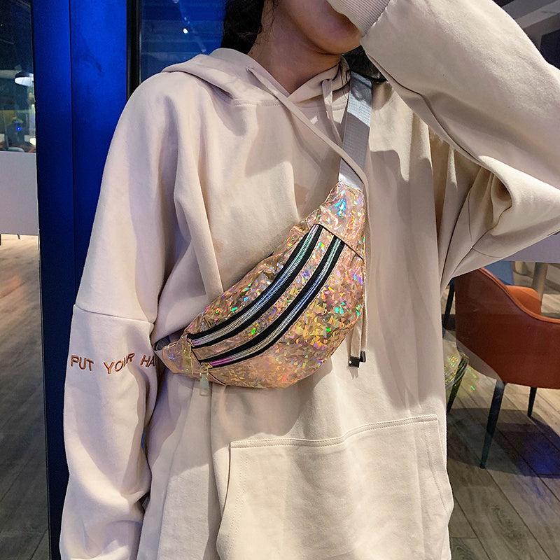 Silver Holographic Waist Bag Geometric Design