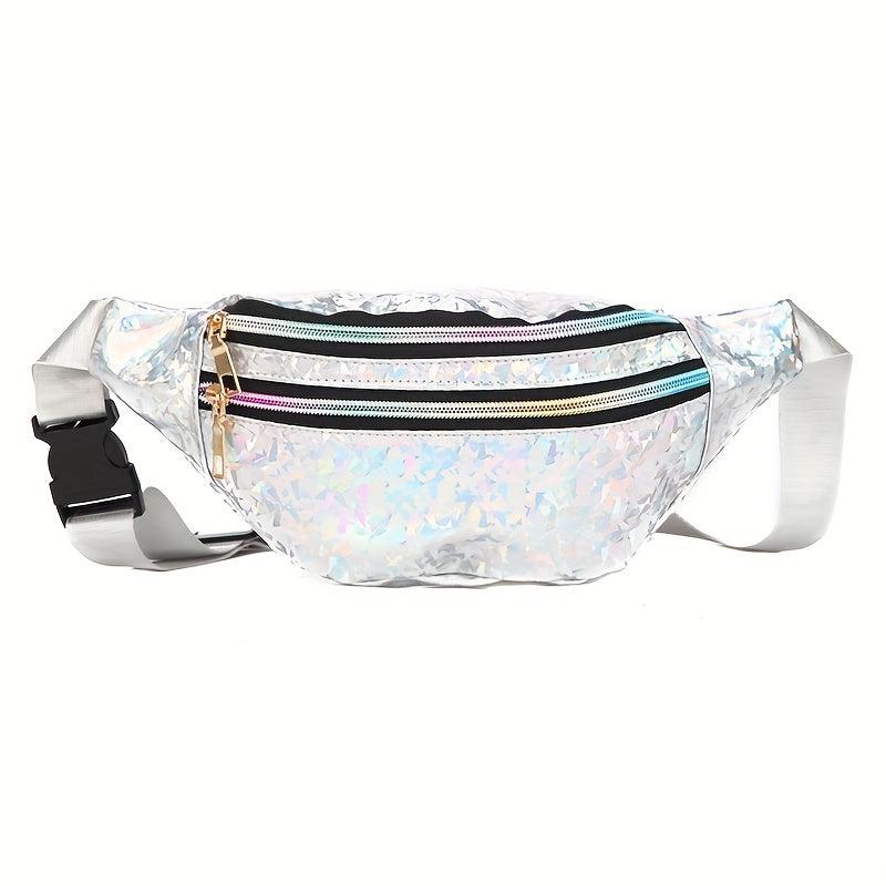 Silver Holographic Waist Bag Geometric Design