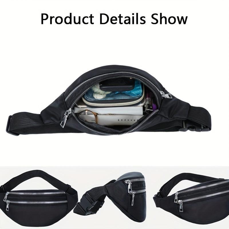 Double Zipper Waist Bag Casual Nylon Crossbody Bag