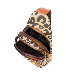 Leopard Print Sling Bag Women's Zipper Front Chest Bag