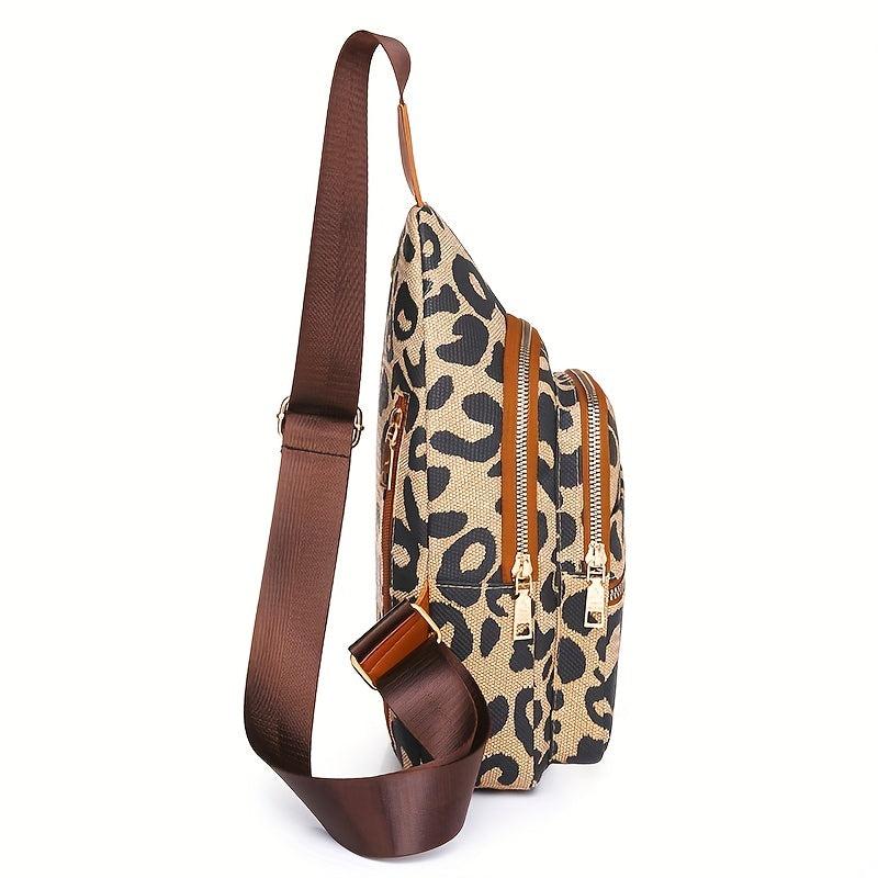 Leopard Print Sling Bag Women's Zipper Front Chest Bag