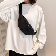 Nylon Fabric Fanny Pack Double Zipper Waist Purse Crossbody Chest Bag