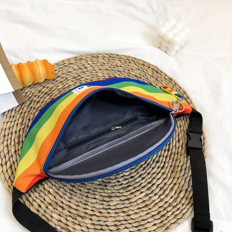 Rainbow Pattern Waist Bag Colorful Nylon Zipper Crossbody Bag