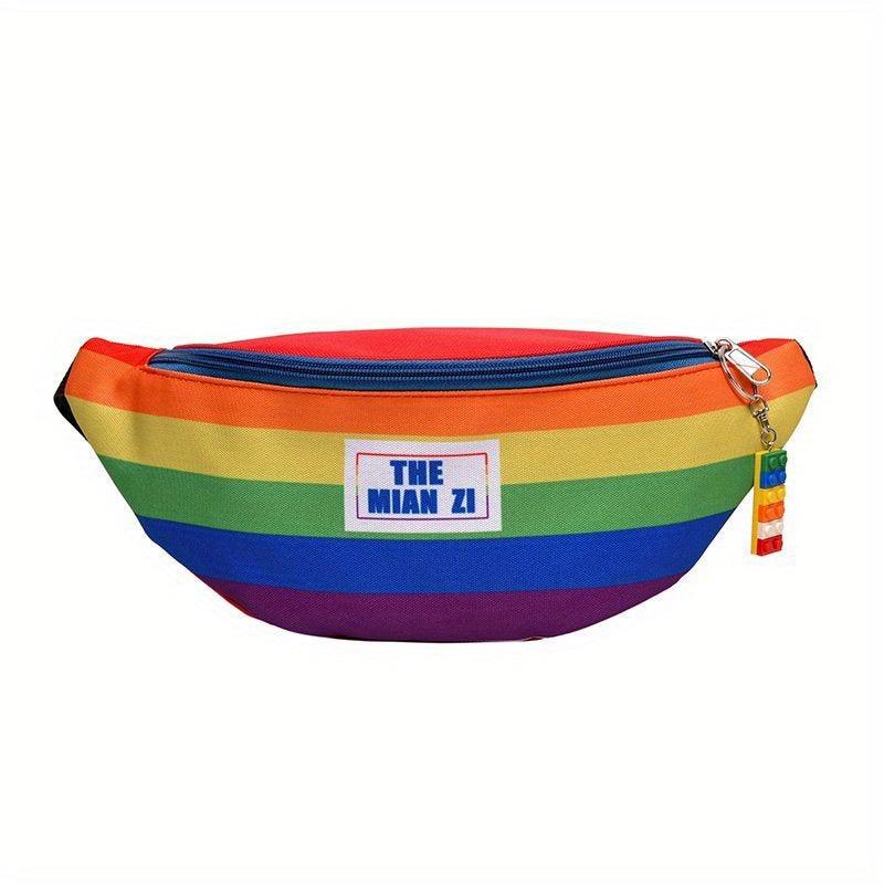 Rainbow Pattern Waist Bag Colorful Nylon Zipper Crossbody Bag