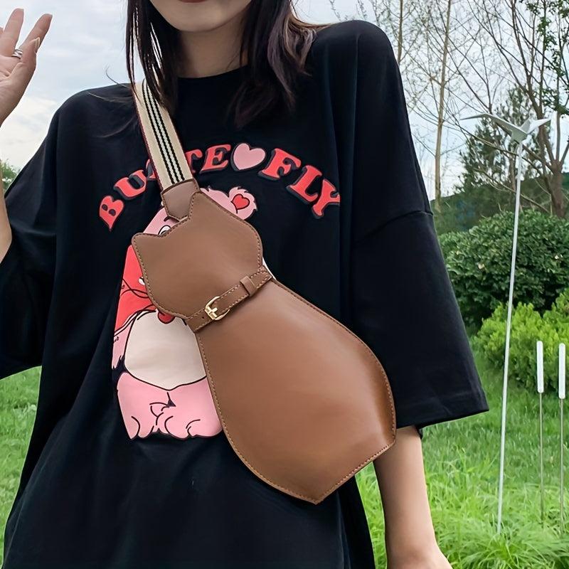 Cat Shape Sling Backpack Cartoon Crossbody Bag Creative PU Leather Chest Bag