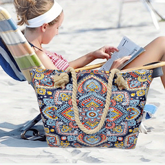 Large Canvas Tote Bag Zipper Pockets Swim Pool Gym Travel 22