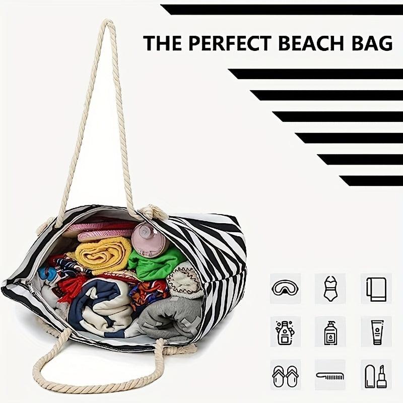 Large Canvas Tote Bag Zipper Pockets Swim Pool Gym Travel 22