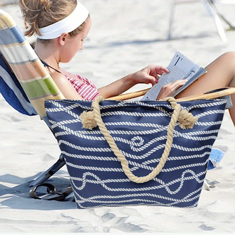 Large Canvas Tote Bag Zipper Pockets Swim Pool Gym Travel 22