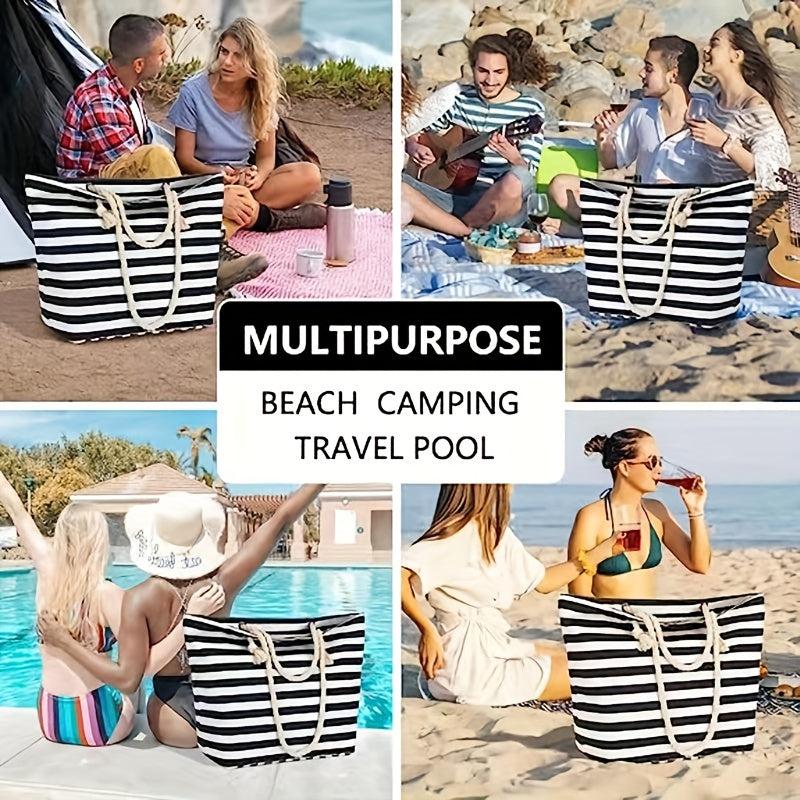Large Canvas Tote Bag Zipper Pockets Swim Pool Gym Travel 22