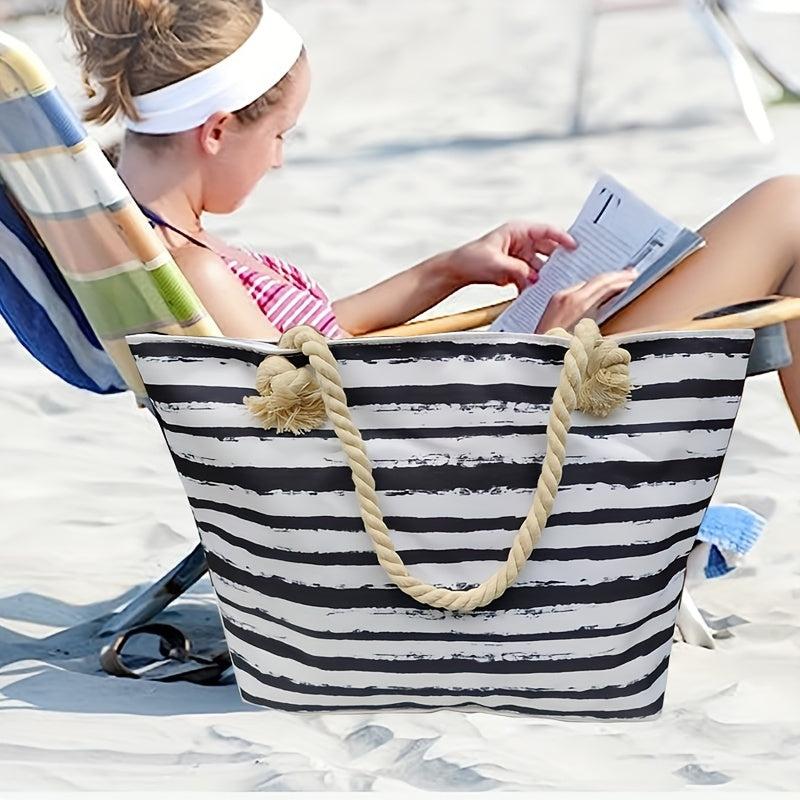 Large Canvas Tote Bag Zipper Pockets Swim Pool Gym Travel 22