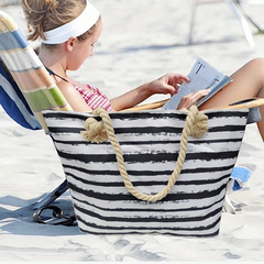 Large Canvas Tote Bag Zipper Pockets Swim Pool Gym Travel 22